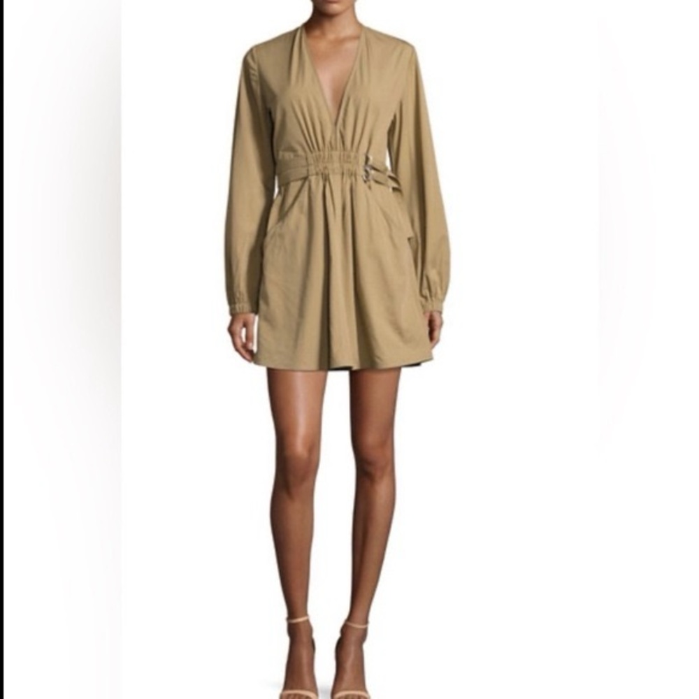 A.L.C. Jezebel V-Neck Belted Poplin Dress in Khaki Womens 10